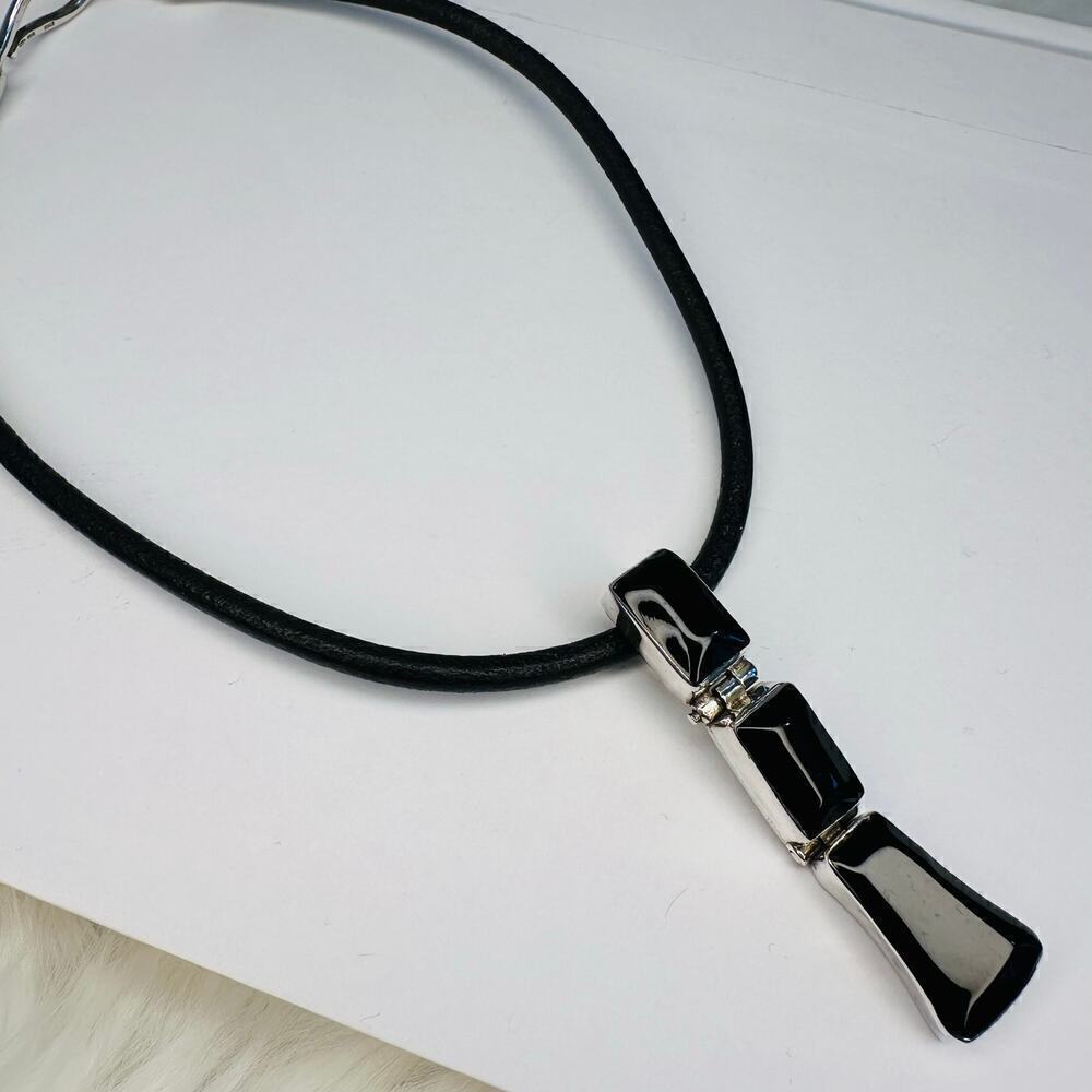 Sterling Silver and Black Onyx Pendant with Black Leather Pendant